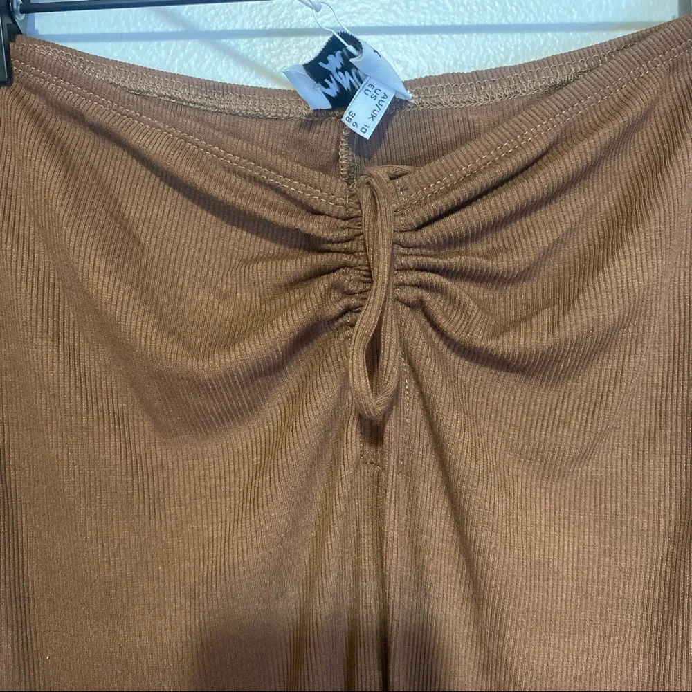 NWT Princess Polly Imogen Pants Tan Ribbed Drawstring Ruched Boot Cut Y2K Sz 6 - Picture 3 of 7